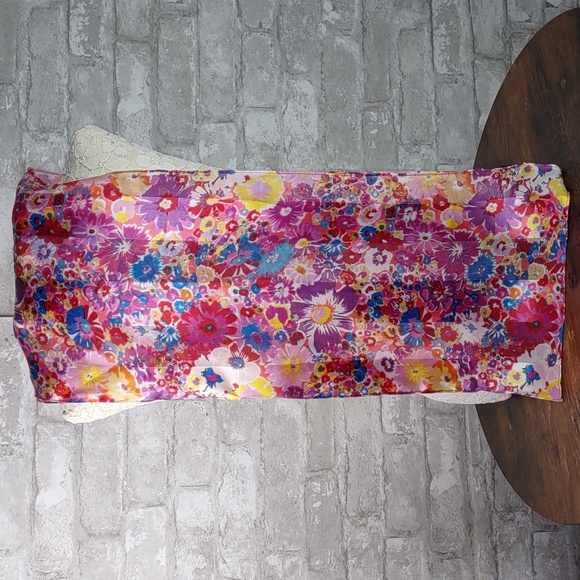 Cejon Floral Print Satin Shadow Stripe Scarf - Picture 2 of 3